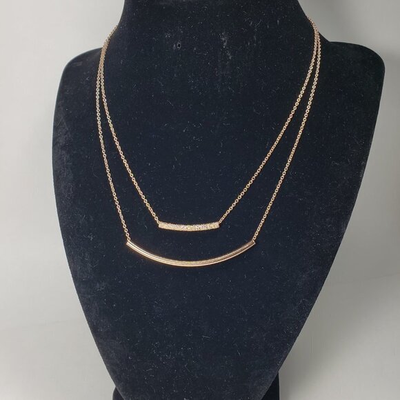 THE LIMITED Layered Rose Gold tone Double Bar Design Necklace - Women's Jewelry - Picture 1 of 9